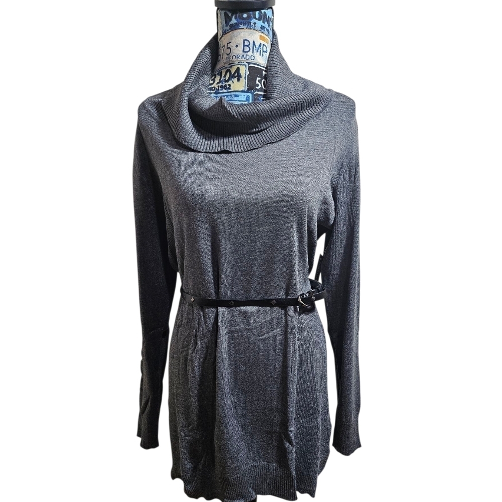 NEW Faded Glory Gray Knit Sweater Dress Cowl Neck XL